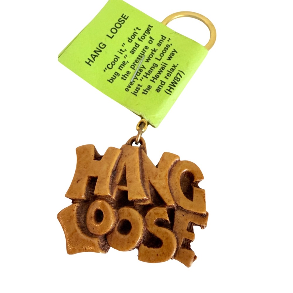 Coco Joe's Hang Loose Keychain Adult OS Brown Hapa-Wood Hawaii Souvenir HW87